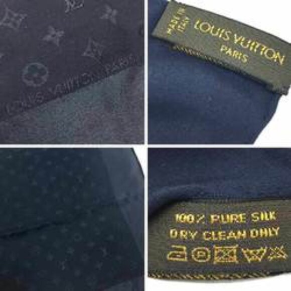 LOUIS VUITTON Carré Monaco Scarf Muffler Monogram Navy 100% Silk  - Unisex - Picture 4 of 4